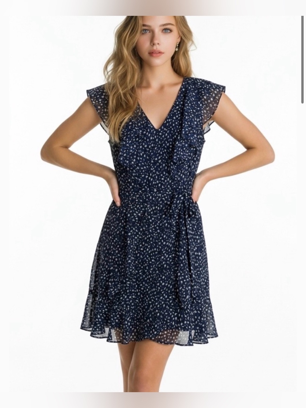 Tommy Hilfiger Navy Floral Ruffle Midi Dress